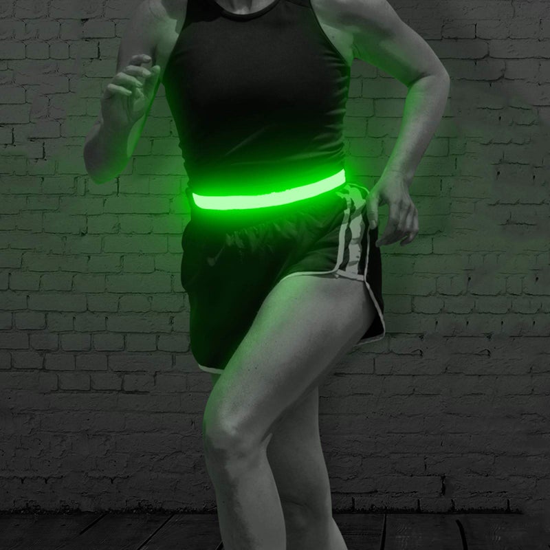 BSEEN LED Running Belt - Rechargeable Reflective Gear Glowing Light Up Waistband Safety Lights for Runners, Joggers, Walkers, Pet Owners, Cyclists (Green) (Green) - Image 1